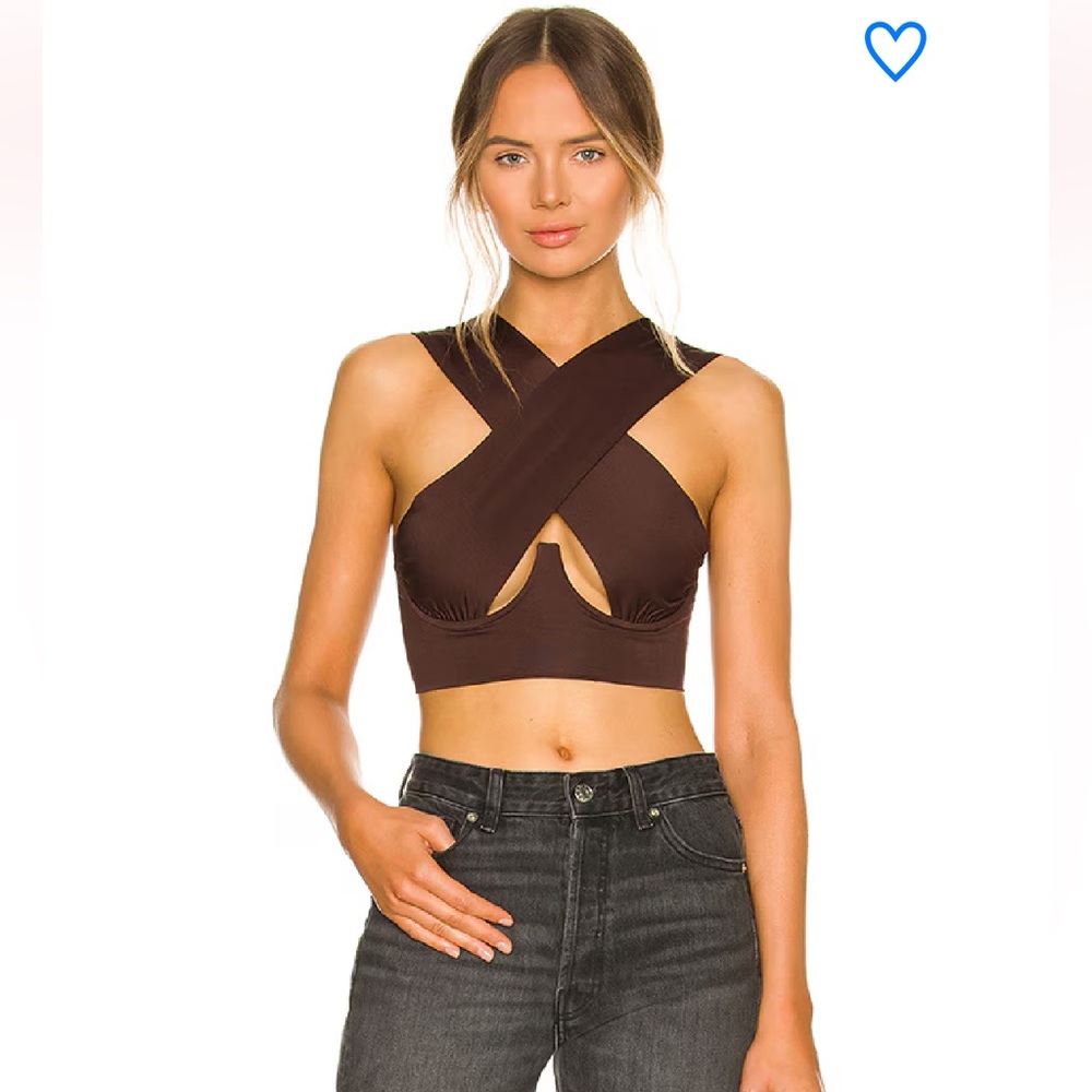 Superdown Kacie Cross Over Top Bralette in Brown Size XS